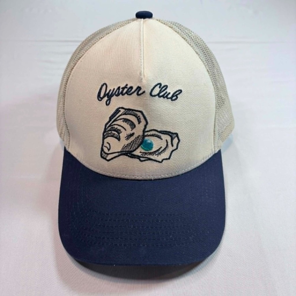 Oyster Club Trucker Hat Snapback Mesh Cap Bone White Navy Blue Embroidered Trend